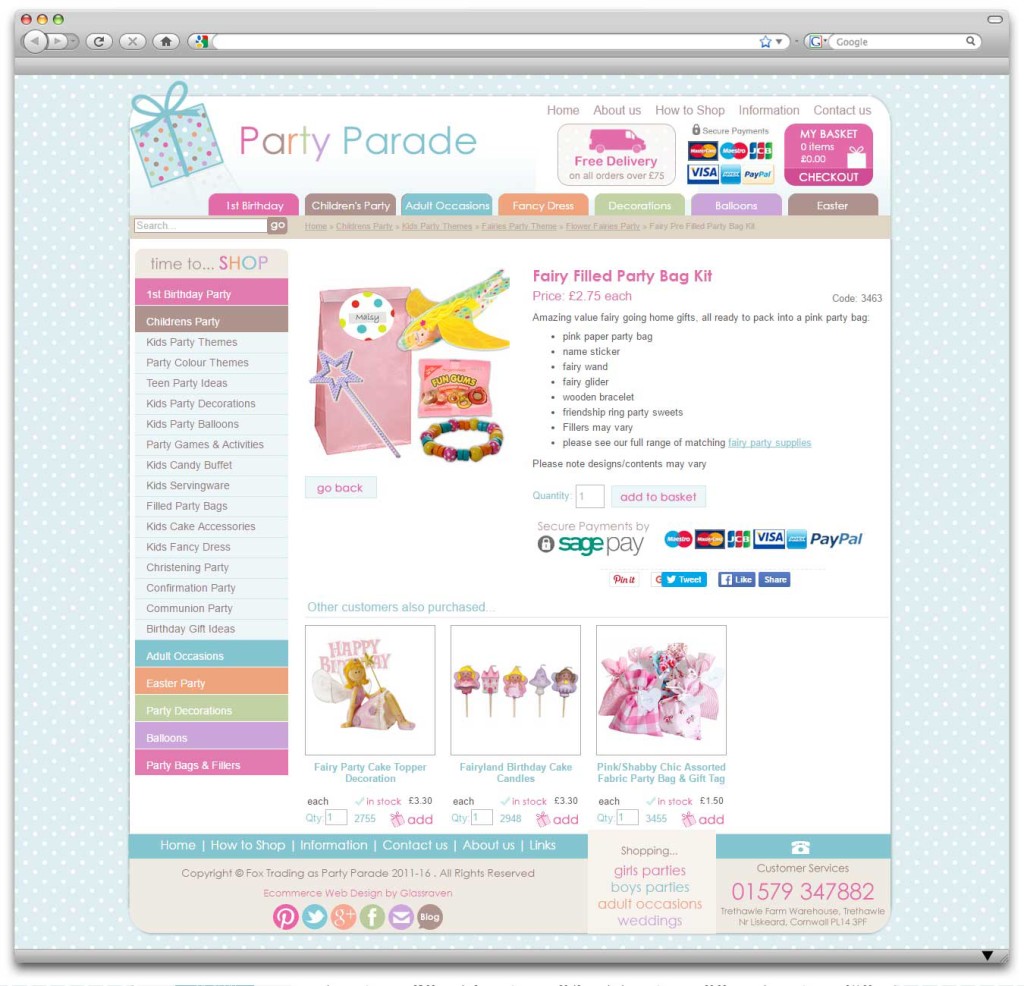 Party Parade Ecommerce Website Product Page