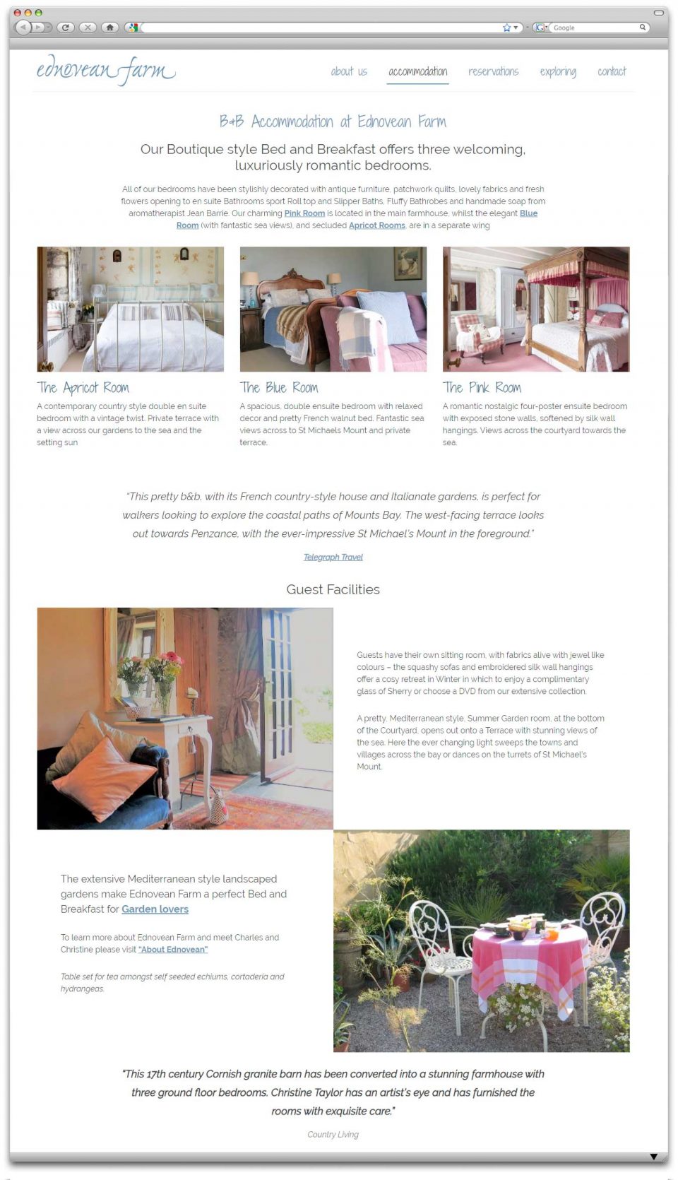 B&B Website Design - Rooms