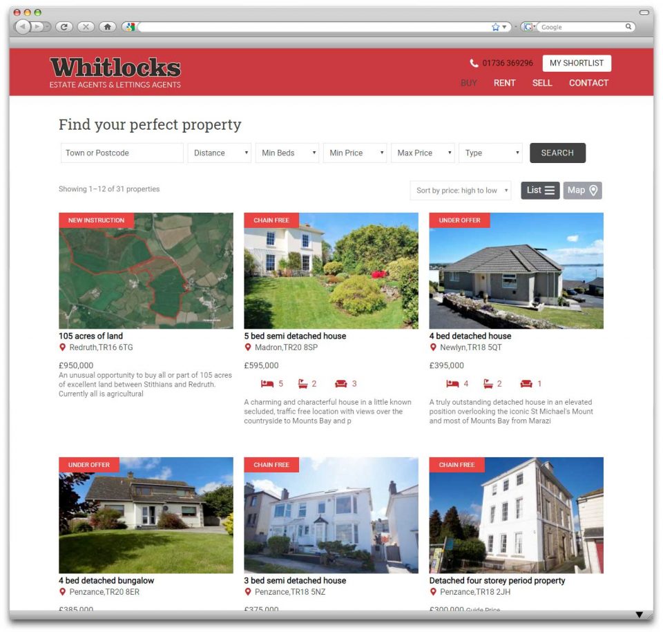 Whitlocks Penzance WordPress Property website